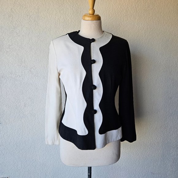 Jason Matthews Vintage 90s White Black 2 Tone Colorblock Abstract Blazer Jacket - Picture 2 of 5